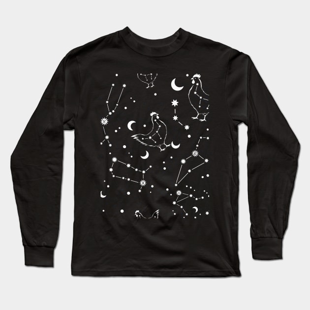 Black Space Stars Constellation Cosmos Astronomy Chicken Lover Long Sleeve T-Shirt by ChiknEmporium